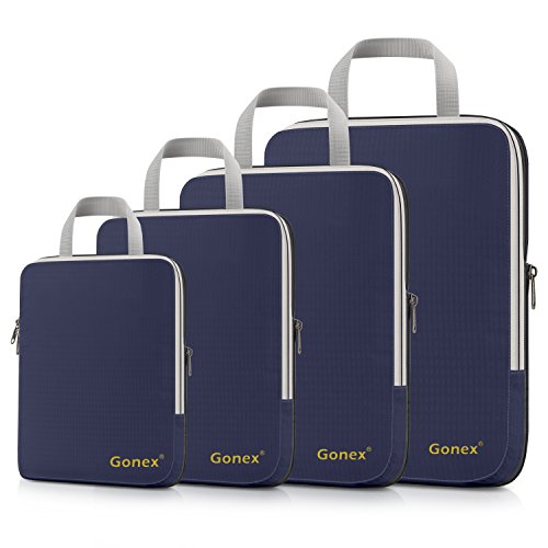 Compression Packing Cubes 3/4er Set, Gonex Kleidertaschen 4-teilig Verpackungswürfel, Kleidertaschen Set, Kofferorganizer Reise Würfel, Blau(4 Er Set) Cover