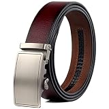 SYT-MD Gürtel Herren, Lederhosengürtel für Männer Mode Business Taille Gurt Rindsleder Jeans Ratsche Gürtel Automatische Schnalle Rot 35mm Breite Pasek (Belt Length : 100, Color : Wine Red)