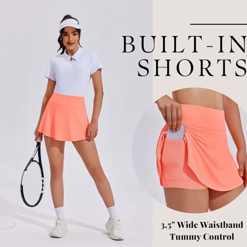 Pinspark Tennis Skirts Women Pleated Athletic Skort Lightweight Skater Skirts Inner Shorts Golf Outfits,Coral Medium thumb #2