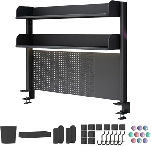 Libreria da scrivania con morsetto, estensione per pannello forato, per ufficio e giochi, include 20 accessori per organizzare la scrivania di casa