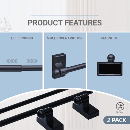 WL.Rocaille Adjustable Magnetic Rods for Mental Appliance, Doors, Windows,16 to 28 Inch/2 Pack/Easy Installation Toilet Towel Bar, Muti-Useful (Black, 2pack) - Thumbnail 4