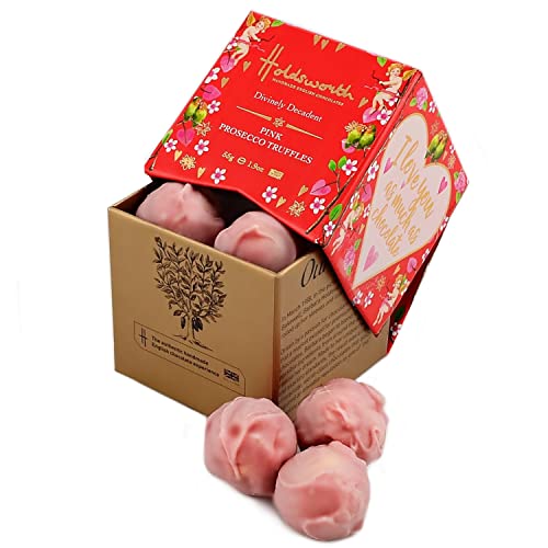 Holdsworth Chocolates Gift Box Pink Prosecco Truffles 55g I Love You Chocolate Box Valentines Gifts for Her. Pink Creamy Luxury Chocolates Truffle Valentine Gift for Women & Men.