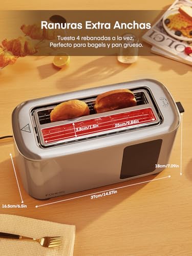 Miniatura 7 de Tostadora, 2 Ranuras Largas Y Anchas, 9 Niveles De Dorado Posiciones Tostado, Con Control De Pantalla Táctil Soporte Para Panecillos Y Bandeja Recogemigas,Cancelación Descongelación Recalentamiento
