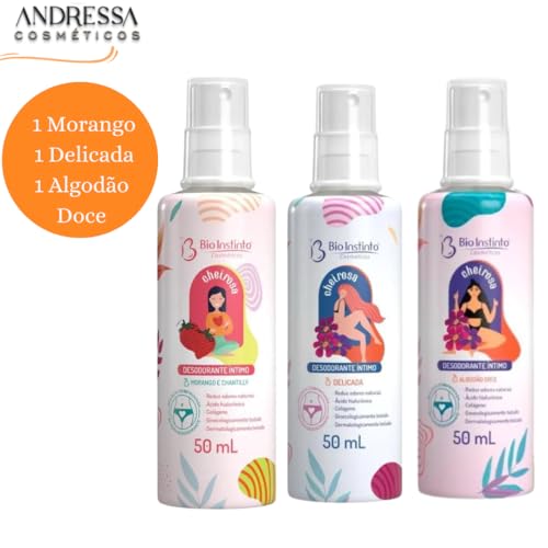 Kit Perfume Desodorante íntimo Delicada+Morango+Algodão Doce Bio Instinto 50ml