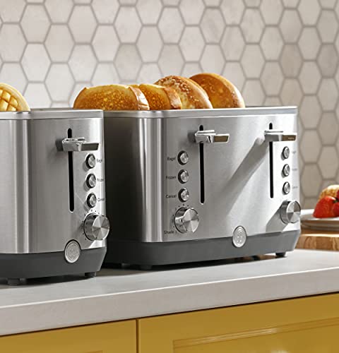 Ge Stainless Steel Toaster | 4 Slice | Extra Wide Slots For Toasting Bagels, Breads, Waffles & More | 7 Shade Options For The Entire Household To Enjoy | Countertop Kitchen Essentials | 1500 Watts #TOP6