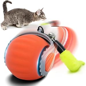 2025 Interactive Cat Toy for Indoor Cats, Speedy Ball with Tail, Automatic Moving Cat Balls for Bored Indoor Adult Cats, 360°Automatic Rolling Ball Toy, Two Speed Adjustment（Orange）