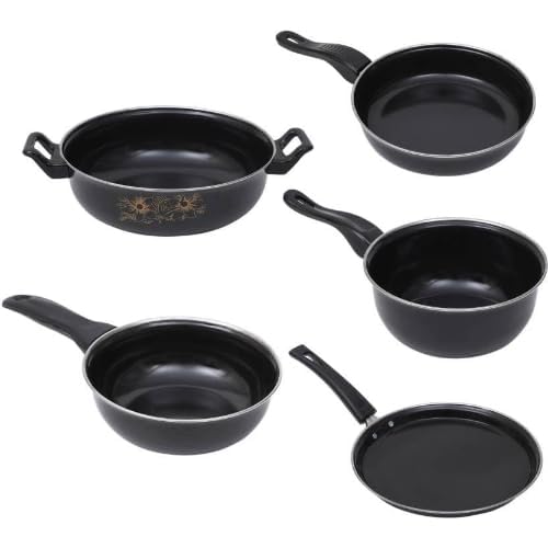 GYAMIKAJA PFOA Free Non-Stick Enameled Cast Iron Cookware Set ? 5-Piece Set Includes Tawa | Kadhai | Fry Pan | Sauce Pan | Tadka Pan ? Perfect for Cooking and Serving in The Same Ware.