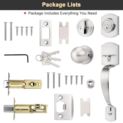 Brotima Front Door Handle and Deadbolt Set, Satin Nickel Front Door Lock Set with Reversible Knob Handle, Modern Exterior Door Handleset with Single Cylinder Deadbolt,1 Pack by Brotima - Used condition - Image 9