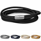 CHAMOON® Lederarmband Damen Schwarz - Armband Damen Leder Schwarz, Wickelarmband Damen Personalisiertes Armband Leder Damen, Charm Armband XL 43,00 cm