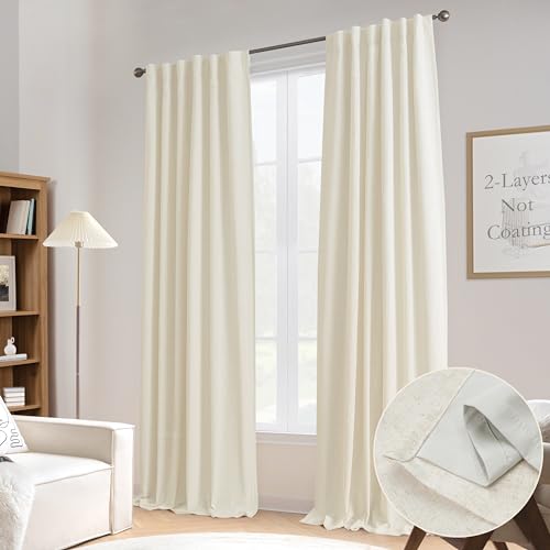 DriftAway 100% Blackout Natural Linen Curtains for Bedroom 108 Inches