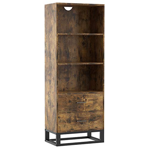 IRONCK Industrial Bookcase and Bookshelf 4 Tier, Floor Standing Storage Cabinet Rack for Living Room Office Study Kitchen, Vintage Brown