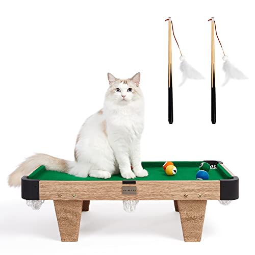Vetreska Small Cat Tree Cat Tower - 3 In 1 Cat Toys With Scratching Post For Indoor Cats, Modern Cat Tree Mini Pool Table Activity Center, Cat Wand Toy & Cat Ball Toy To Play Chase Exercise #TOP18