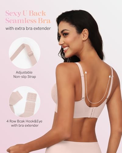 Image of As Fairy Lace Womens Bras Wirefree Full Coverage Support Comfort Wireless Push Up Bra Seamless Everyday T-Shirt Bralette Pink 32A