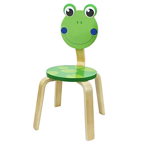 iPlay, iLearn 10 Inch Kids Solid Hard Wood Animal Chair, Stackable Wooden Finished, Preschool, Bedroom, Playroom, Nursery Seat, Frog Furniture Stool for Toddlers, Children, Boys, Girls - Green