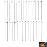 Fwobumy 30 Piezas Palillos de Cóctel Acero Inoxidable 304, Palillos Metálicas Decorativas para Aceitunas, Aperitivos, Frutas, Snacks y Bebidas, Pinchos de Martini para Bar, Fiestas, Bodas y Eventos