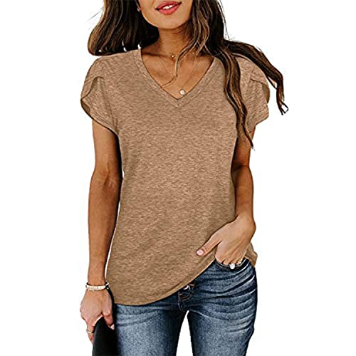 Womens T Shirts Fashion Tops For Women T Shirts For Women V Neck Tshirt For Women Plus Size Tops For Women Clothes Khaki Casual T Shirt Women Short Sleeve Top Women Tops Xl #TOP2