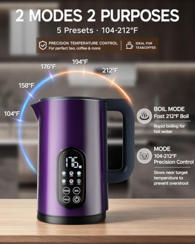 1.7L Stainless Steel Electric Kettle with Temperature Control – Purple - Image 2