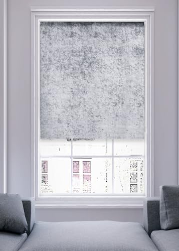 Lister Cartwright Crushed Velvet Roller Blinds for Windows – Grey (120 x165 cm) - Easy Fit, Cut to Size, Thermal Insulated, Modern Window Blind with Child Safety Fixing