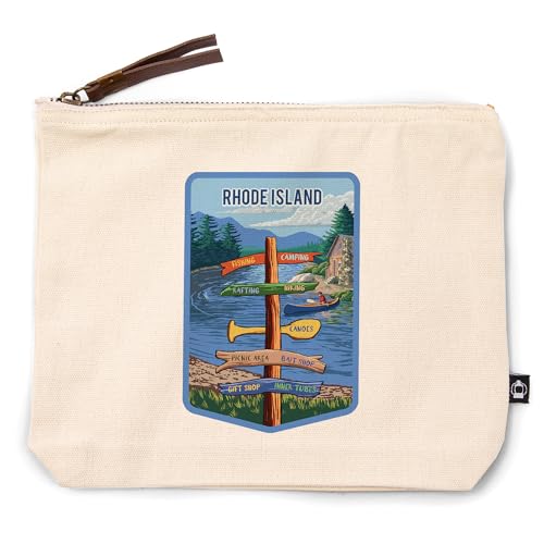 Lantern Press Rhode Island, Signpost, River, 100% Cotton Zipper Pouch, Travel Accessory, Go Bag