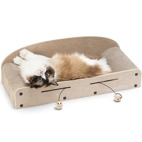 FUKUMARU 26 Inch Cat Scratcher Bed, 2 Reversible Cardboard Cat Scratch Pads Refill for Indoor Cats, Durable Large Cats Scratching Bed Sofa Couch Lounger with Fun Toys, Furniture Protector, B