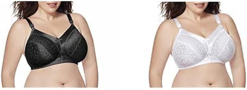 Just My Size Women's Satin Stretch Wire Free Plus Size Bra (1960), White, 38D with Women's Satin Stretch Wire Free Plus Size Bra (1960), Black, 38D