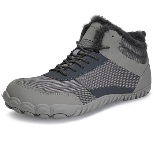 IceUnicorn Barfußschuhe Winter Warm Gefüttert Winterstiefel Winterschuhe Damen Herren(Dunkel Grau,44EU)