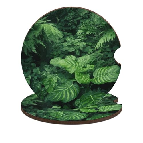Posavasos para portavasos de auto, 2 piezas, diseño plantas verdes
