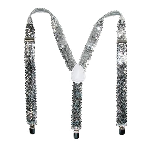 CTM Women's Elastic Sequins Clip-End Suspenders, Silver