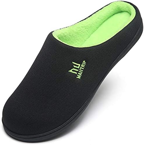 MAIITRIP House Slippers for Men Memory Foam Indoor Outdoor,Washable Winter Warm Non Slip Slip on House Shoes for Men Casual at Home,Lightweight Slip Resistant Rubber Sole,Black Green,Size 10 10.5 11