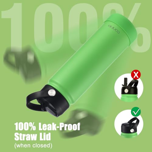 mininoo 24 oz Insulated Water Bottle with Straw, Stainless Steel Double Wall Vacuum with Straw Lid, Leak Proof, BPA Free, Keep Cold for 24H & Hot for 12H(Canopy Green)