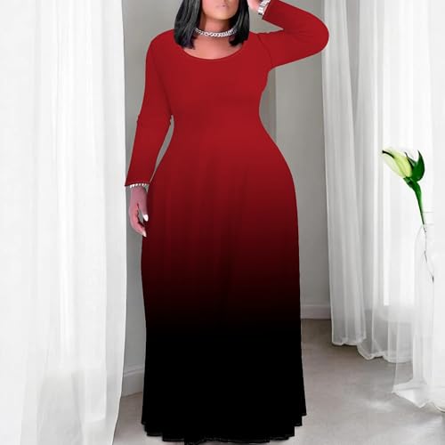 Image of PinkPatty Women's Plus Size Long Sleeve Maxi Dresses T Shirt Boho Fall Dress with Pockets