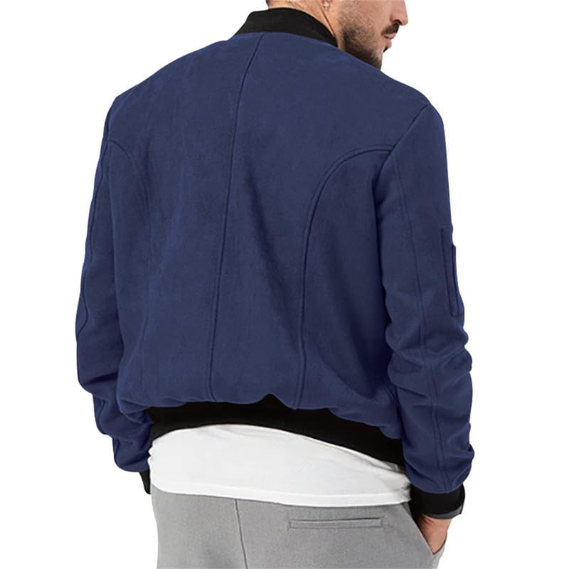 Image of Mens Faux Suede Bomber Jacket Varsity Jacket Windbreaker Vintage Casual Lightweight Leather Coats Jackets
