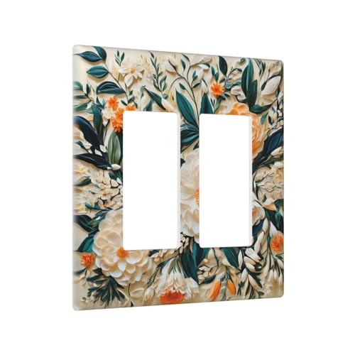 Decorative Outlet Covers Rustic Big Flowers Abstract Floral 2 Gang Wall Plate Double Rocker Two Switch Wall Cover Plate Light Switch Cover Plate Faceplate for Country Bedroom Home Decor