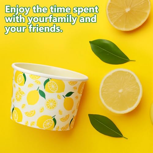 Image of Funnymoom 50 Pack Lemon Ice Cream Cups 9 oz Yellow Lemon Disposable Dessert Bowls Paper Soup Bowls Snack Cups for Hot or Cold Food for Summer Fruit Theme Baby Shower Wedding Birthday Party Supplies