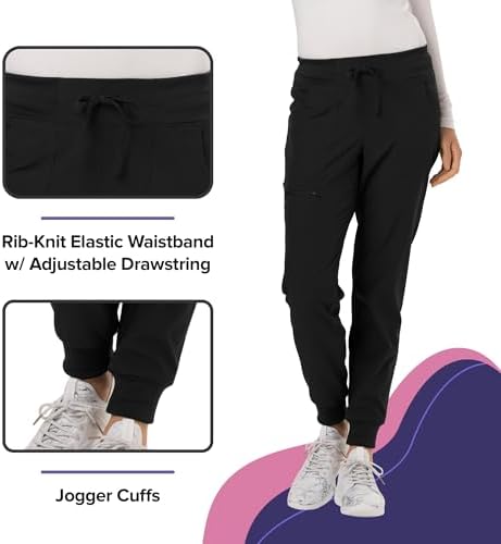 HeartSoul Women's Medical Scrub Jogger Pants Contemporary fit Drawstring Waistband Jogger with 5 Pockets - HS030, XS, Black - 3