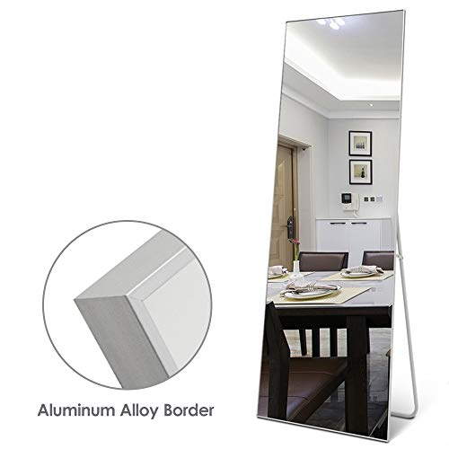 Elevens Full Length Mirror Large Floor Mirror Standing or Wall-Mounted Mirror Dressing Mirror Frame Mirror for Living Room/Bedroom/Cloakroom (65”X22”, Silver), (JJ00372ZZV-USAM004) - Thumbnail 4