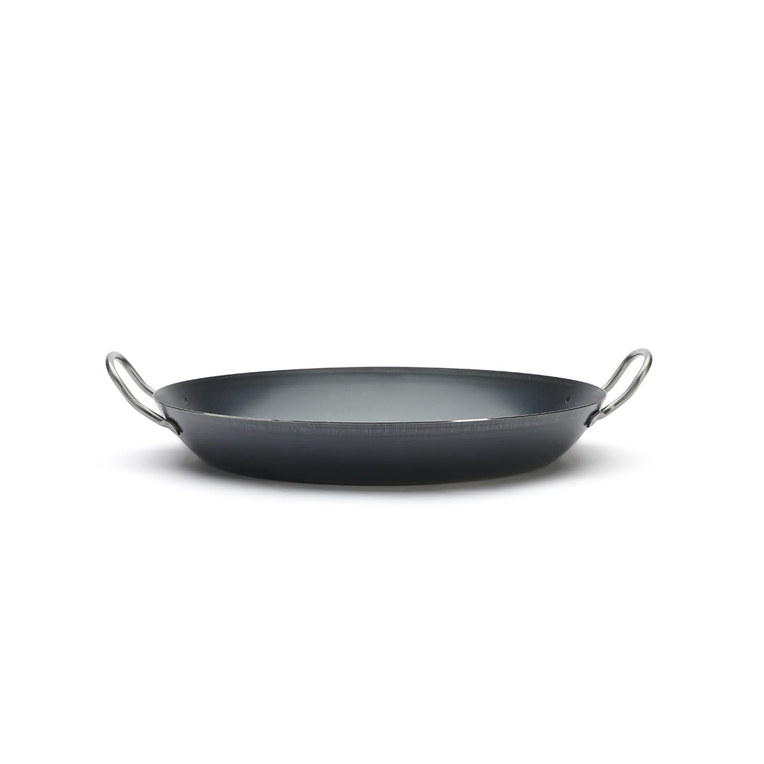 De Buyer 5023.37 'La Lyonnaise' Poêle à Paella - 2 Anses Soudées - Tôle d'Acier Bleue - Ep. 1,5 mm - Diamètre 37 cm, Bleu