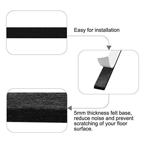 Uxcell 16Pcs Furniture Felt Pads Rectangle 5 7/8" X 1/2" Self-Stick Non Slip Anti-Scratch Pads For Sofa Cabinet Chair Feet Floor Protector Black #TOP3