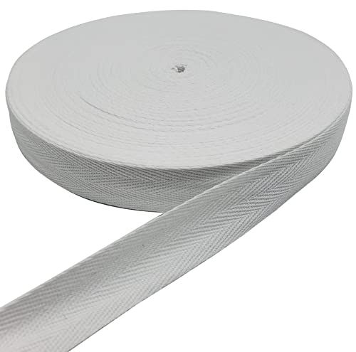50 Yards Herringbone Tape Ribbon, Cotton Ribbon for Sewing (White, 1in)