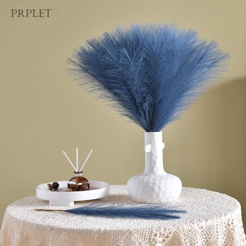 Image of Faux Pampas Grass - 24 Pcs Small Artificial Flowers for Living Room Home Office and Wedding Decoration (Blue)