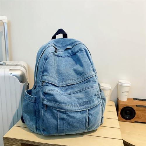 Image of MaxxCloud Vintage Denim Laptop Backpack Casual Canvas Daypack Handbag Purse Lightweight Rucksack Shoulder Bag