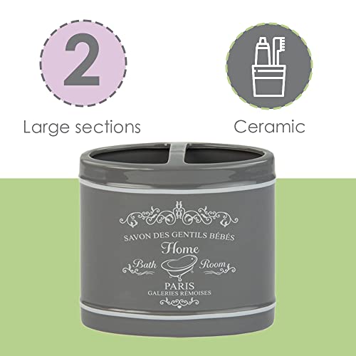 Paris Design 4-Piece Ceramic Bathroom Set, By Home Basics (Grey) | Chic Design Bathroom Accessory Sets | Accessories For Bathroom | Includes Soap Dish, Tumbler, Toothbrush Holder, and Lotion Dispenser