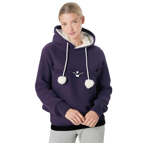 MODSGUE Sweat-shirt kangourou mignon pour femme - Chat - Sac à capuche avec velours - Porte-chat - Manches longues - Poche pour chien - Chats - Sac kangourou pour chien