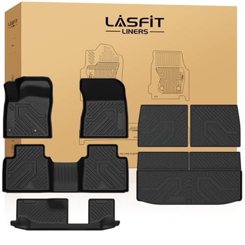 LASFIT Floor Mats & Cargo Mats for 2025-2020 Mitsubishi Outlander (Not Fit PHEV or Sport) Custom Fit Full Coverage All Weather TPE Floor Liners with Backrest Mats Protection for Every Row Black