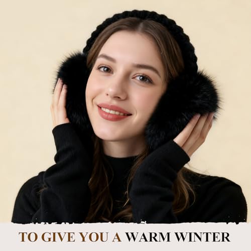 coclothy Ear Muffs Winter Women, Faux Fur Earmuffs Foldable Ear Warmer Girls Soft Ear Covers Ear Warmers Headband Winter, Large-Black 2025
