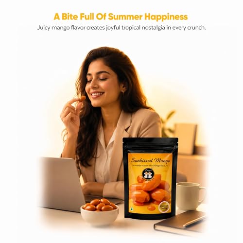 Image of DRIYOZ Sunkissed Mango Almonds 250g | Premium Crunchy Badam Coated with Sweet Mango Flavour Granules | Tropical Fruity Nut Snack for Gifting, Parties & Everyday Snacking