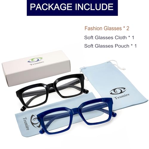 Image of Classic Clear Lens Glasses for Women Men Thick Square Frame Eyewear Non Prescription Eyeglasses 2 Pack