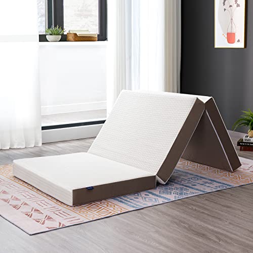 Folding Mattress Queen, Inofia 4 Inch Tri-fold Memory Foam Mattress,Portable Floor Mattress for Guest Room, Foldable Camping Mattress with Non-Slip Bottom,100-Night Trial, 4-Inch Queen