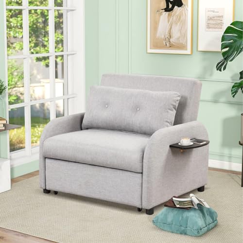 Terza immagine Shally Dogan Divano Letto Singolo Salvaspazio con Cuscino Sfoderabile e Ripiani Laterali Apribili, Poltrona Longue Reclinabile Estendibile in Tessuto Premium, Lettino Relax con Schienale Reclinabile