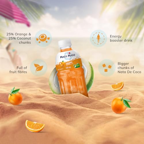Mogu Mogu Pineapple & Orange Juice Drink with Nata de Coco Jelly 320ml (Pack of 6) | Refreshing Tropical Thai-Made Sip & Chew Beverage.